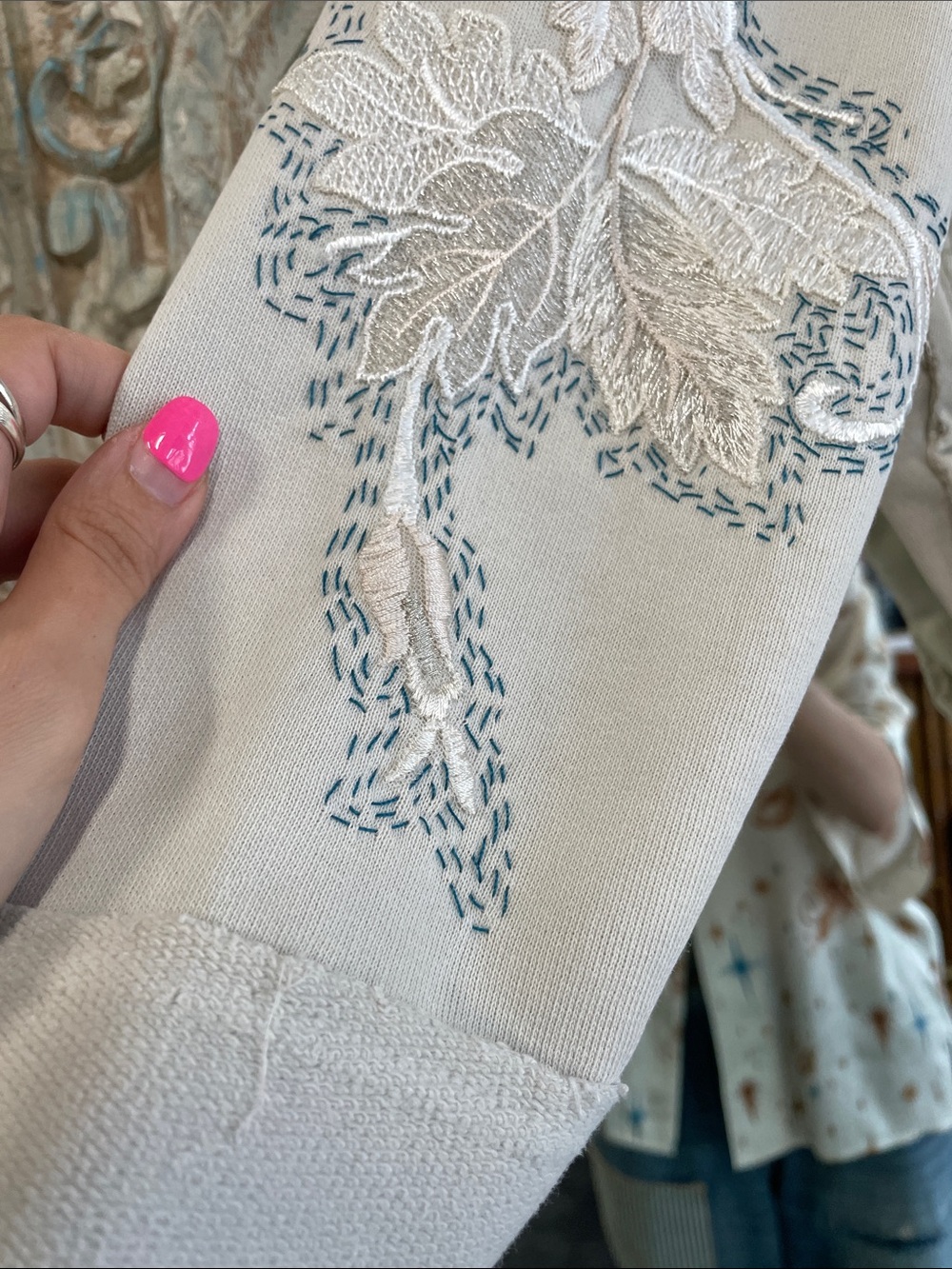 Free People Embroidered Cream Cardigan sweatshirt - Picture 11 of 17
